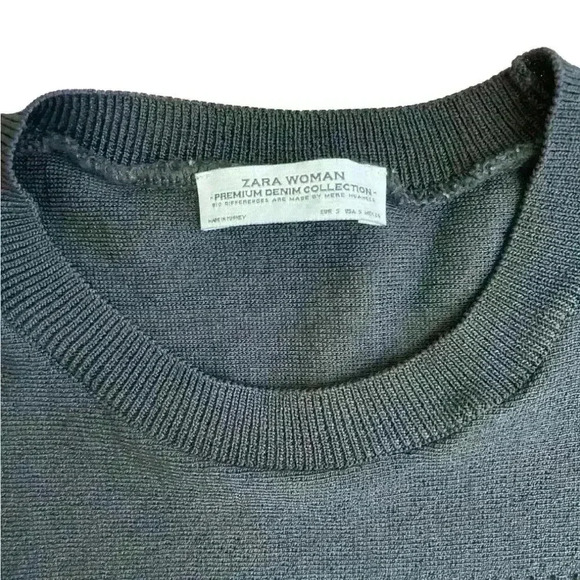 Zara Women’s Premium Denim Collection Knit Mesh Cut Out Sweater Black Size S - Picture 6 of 9